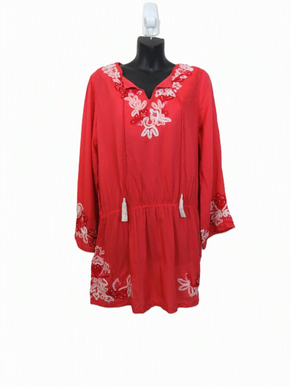 Soft Surroundings size Medium Embroidered Beaded Tunic Top Orange Cover Up NEW